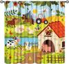 Cartoon Farmhouse Curta, Farm Truck Tractor Cute Animals Horse Cow Cat Dog Autumn Sunflower Windmill Print Window Treatments