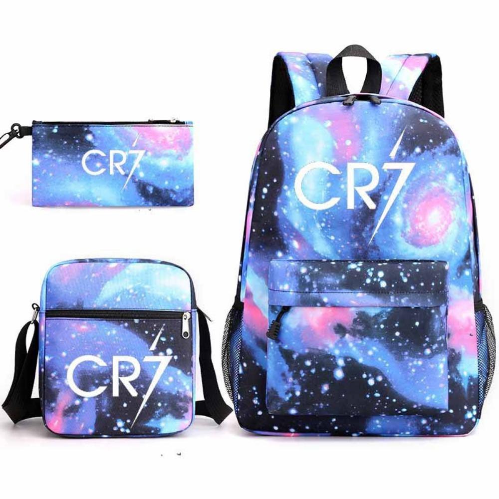 CR7C Luo Backpack Sports Peripheral Printed Backpack Children's Student School Bag Shoulder Bag Pencil Bag Three-piece Set
