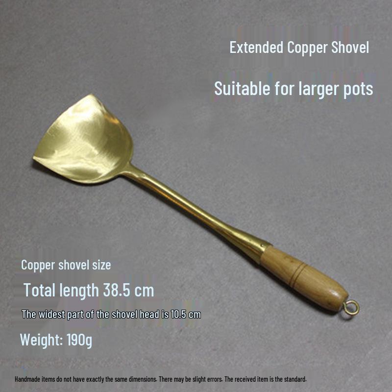 Handcrafted Brass Wok Spatula & Copper Spoon Set with Wooden Handles, Uncoated Raw Brass Utensils for Household Use