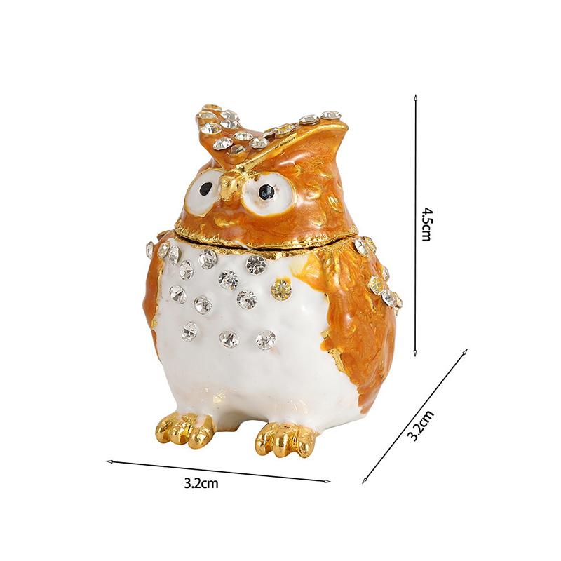 1pc Colorful Rhinestone Owl Jewelry Box, Enamel Mini Box, Exquisite Desktop Ornament Storage Box For Jewelry Storage