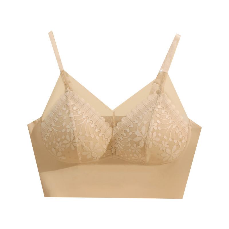 Spitze schöner Rücken gerafft, doppelte Brust, BH mit festen Cups, Unterwäsche, Eisseide nahtlos, schweißabsorbierend und atmungsaktiv Brustwickel