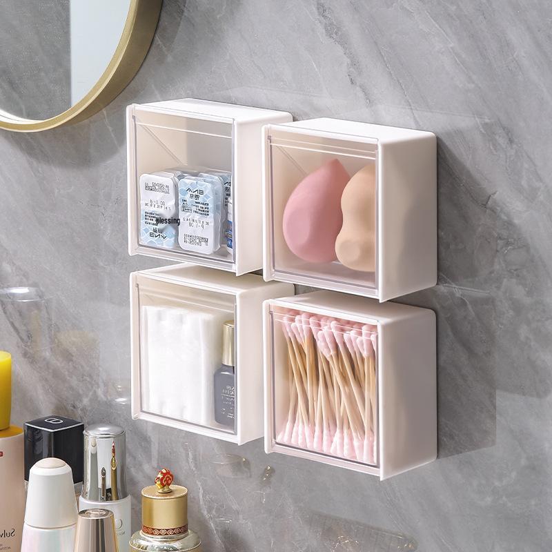 Wall-Mounted Flip-Top Storage Box for Cotton Swabs, Headbands, and Lipstick