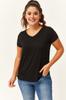 Damski styl Duży rozmiar T-shirt Plus rozmiar Dekolt w serek Podstawowa krótka koszulka z krótkim rękawem Czarny T-shirt