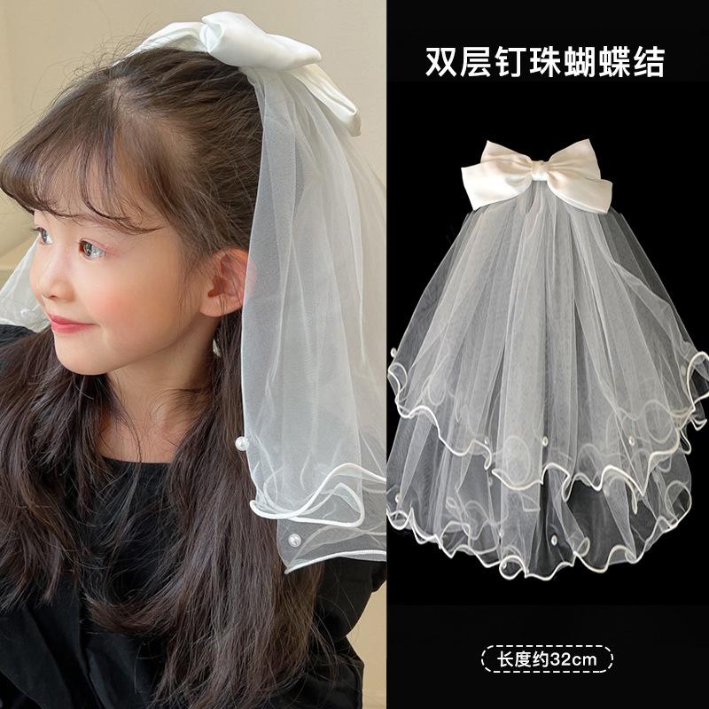 Children's Long Veil Princess Crown Photo Hairpin Flower Girl Baby White Girl Headwear Kids Women Hair Accessories