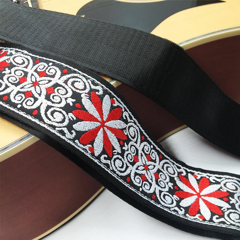 Guitar Strap Embroidered Print Ethnic Style Adjustable Guitar Strap For Folk Electric Guitar Bass Ukulele Guitar Accessories