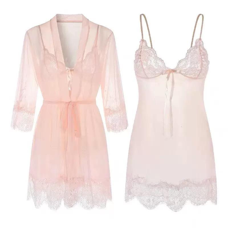 Pyjamas Dam Sommar Tunn Issiden Sling Nattlinne Sexig Spets Pyjamas Set