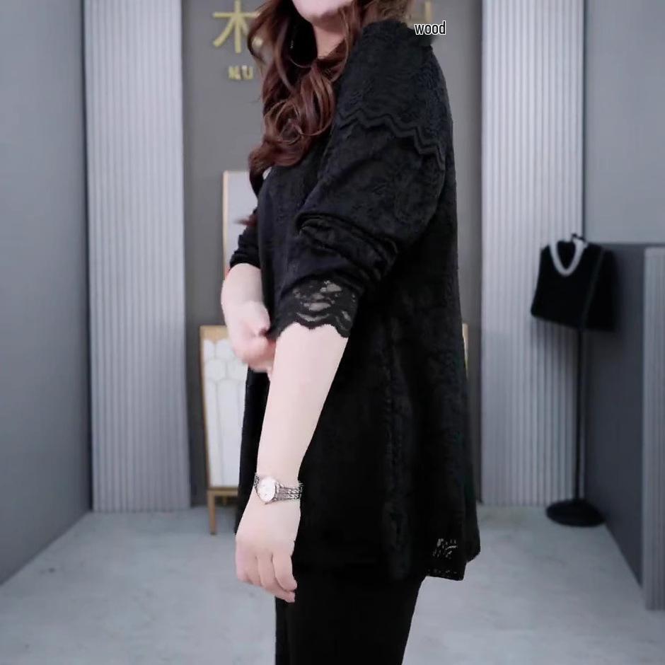 Spring 2025 European Style Lace Top for Middle-Aged Women - Plus Size Available