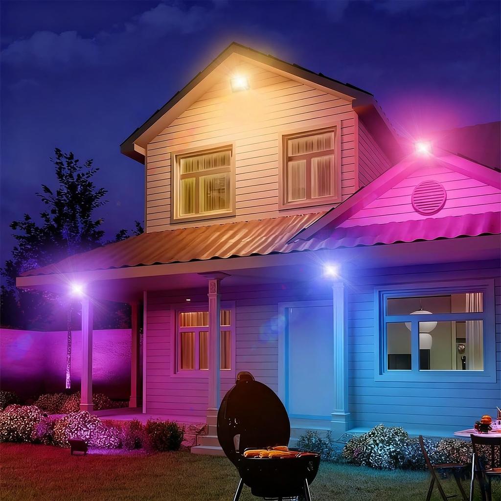 50W RGB Floodlight, Color Light, RGB + 2700K Warm Light, 5000lm, Perfect for Holidays and Everyday Lighting, IP66 Waterproof, Dimmable, 16 Colors, 8