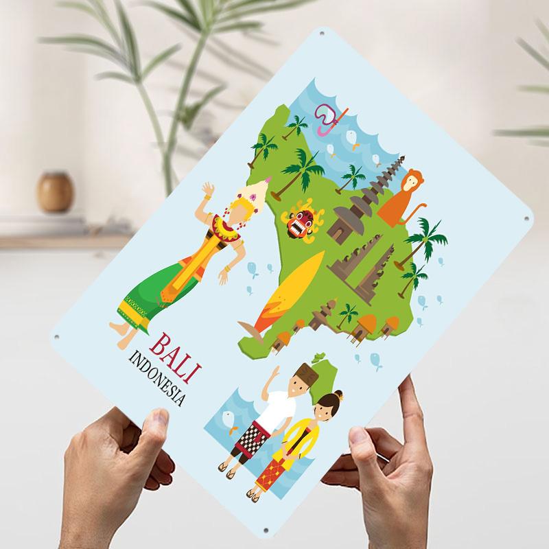 

Bali Indonesia Travel Printed Poster Customized Wall Art Retro Vintage Metal Tin Signs for Desk Decor Mancave Decoration Room 7.9x11.8In(20x30cm)