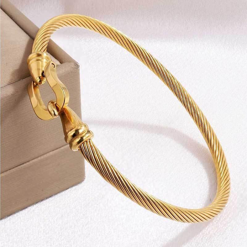 Gold Color Stainless Steel Heart Pendant Charm Bangle Bracelets For Men Women Jewelry Gift