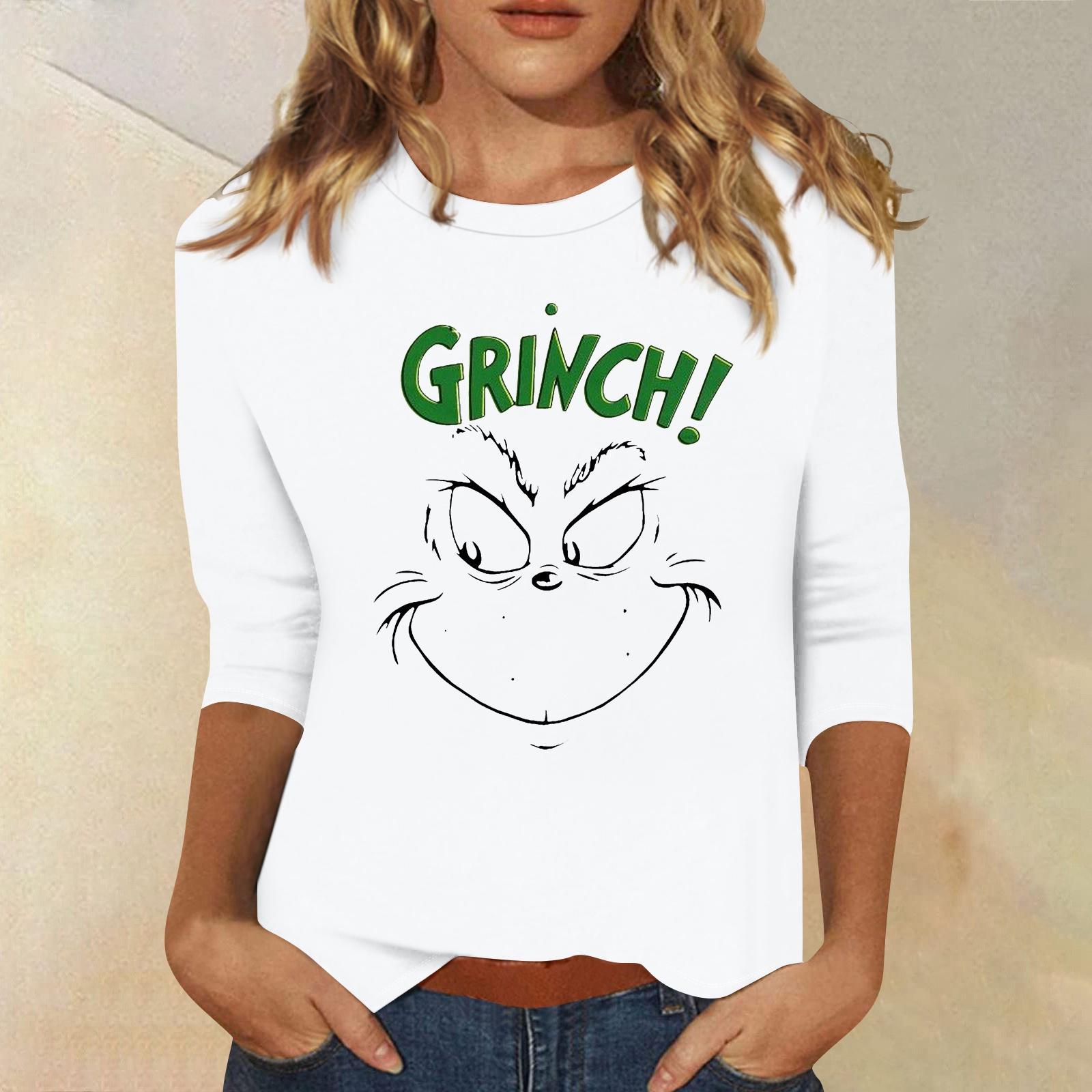 

3/4 рукава топы для женщин футболка повседневные рождественские принты топы футболка круглый вырез пуловер блузка XL белый