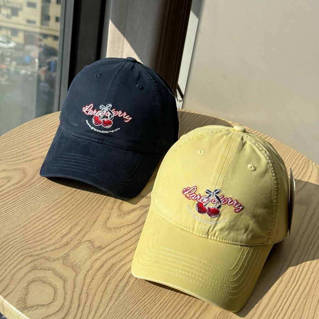 Korean-style cute cherry embroidered soft-top baseball cap for women, new autumn vintage casual versatile Korean wide-brimmed cap