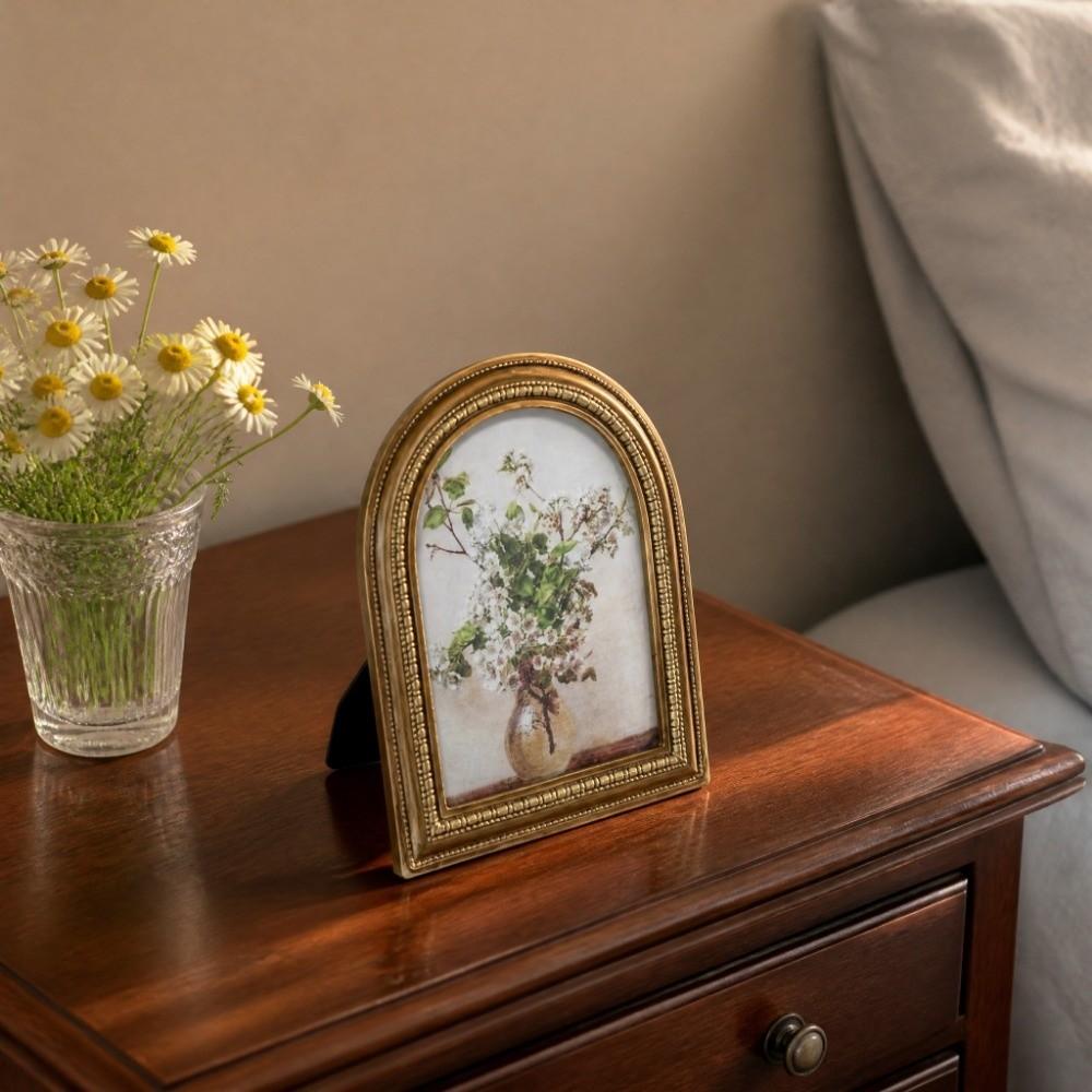 Arched Top Resin Photo Frame Ornate Embossed Border Tabletop Picture Frame Bedroom