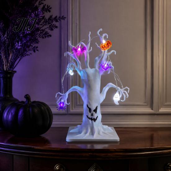 Indoor Horror Atmosphere Props Halloween Lighted Ghost Tree Centerpiece with LED Lights, Pumpkin Bat Creative Holiday Festive Gifts Spider Light