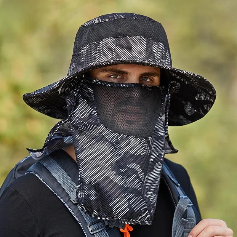 Men's Summer Outdoor Breathable Fishing Hat,Polyester Fabric Neck Shade Sun Protection Sporty Design,For Men Fishing Casual Wear