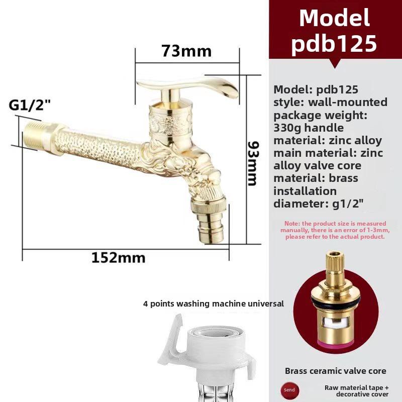 Elegant Golden Dragon Wall-Mounted Faucet with Single Cold Water Valve - Rustic Vintage Style, Stainless Steel and Zinc Alloy