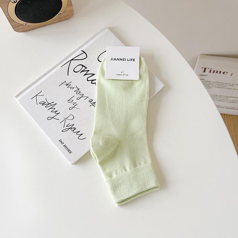 Summer Candy-colored Thin Cotton Socks for Women, Simple Mid-calf White Socks for Girls, Solid Color Versatile Women's Socks