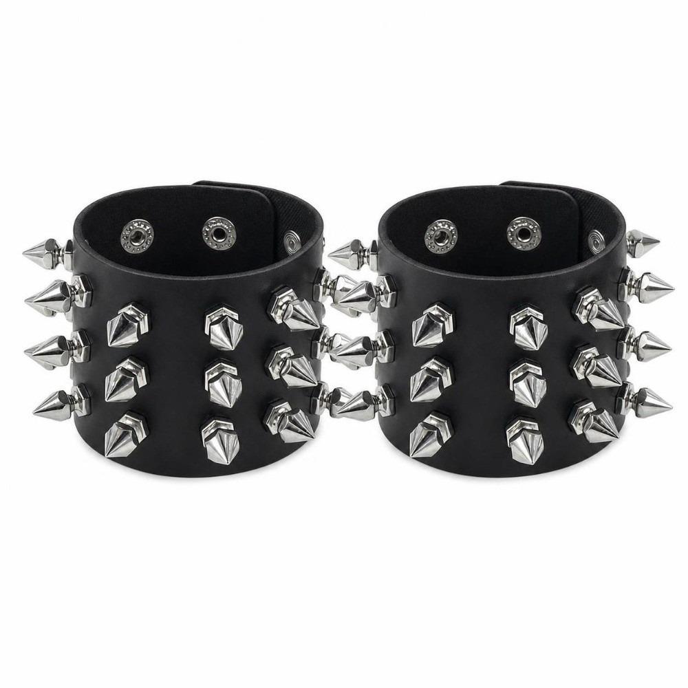 2pcs/set Adjustable Punk Goth Bracelet Wide PU Leather Bangle Leopard Wristband  Harajuku