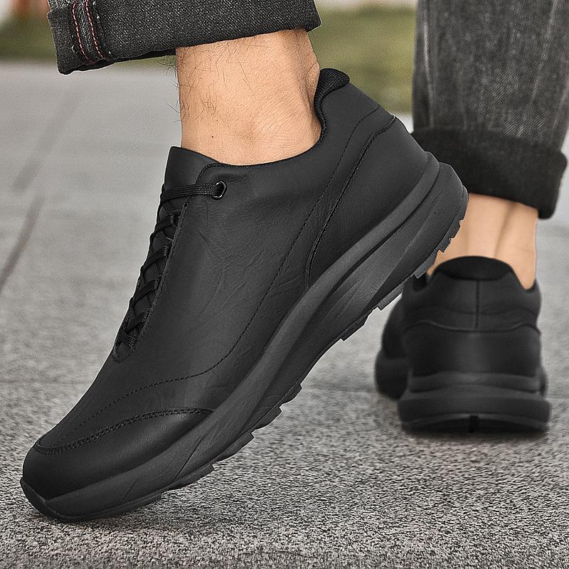 Fashionable High Quality Mens Comfortable Lace Up Casual Leather Shoes Classic Black Men Spring Breathable Non Slip Sports Shoes