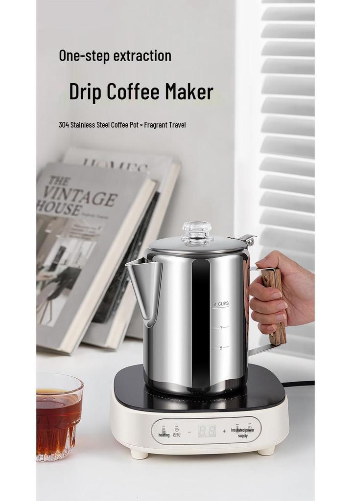 9-Cup American Style Stainless Steel Coffee Maker for Indoor/Outdoor Use - Convenient Camping Water Boiler