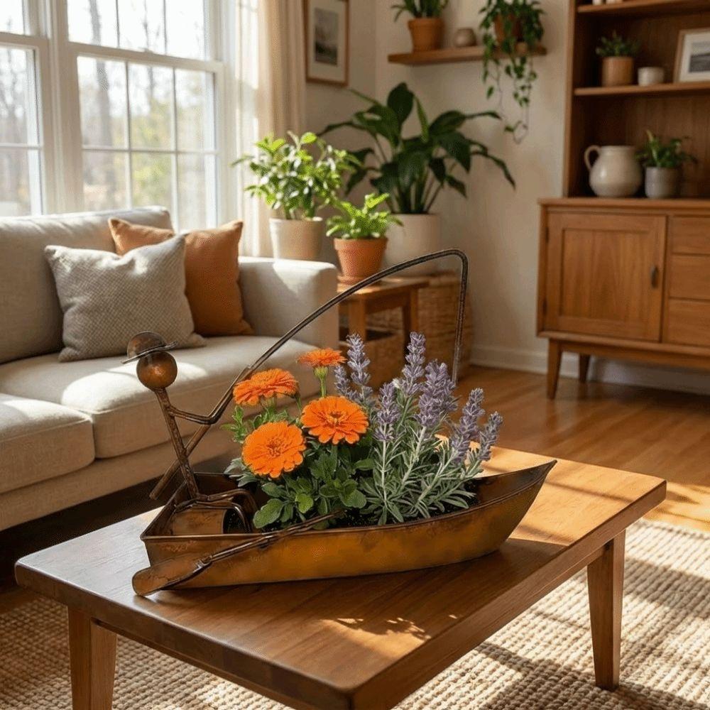 Vintage Style Sailboat Coil Holder Coil Tray Stable Base Metal Coil Stand Rustic Iron Sailing Flowerpot Living Room