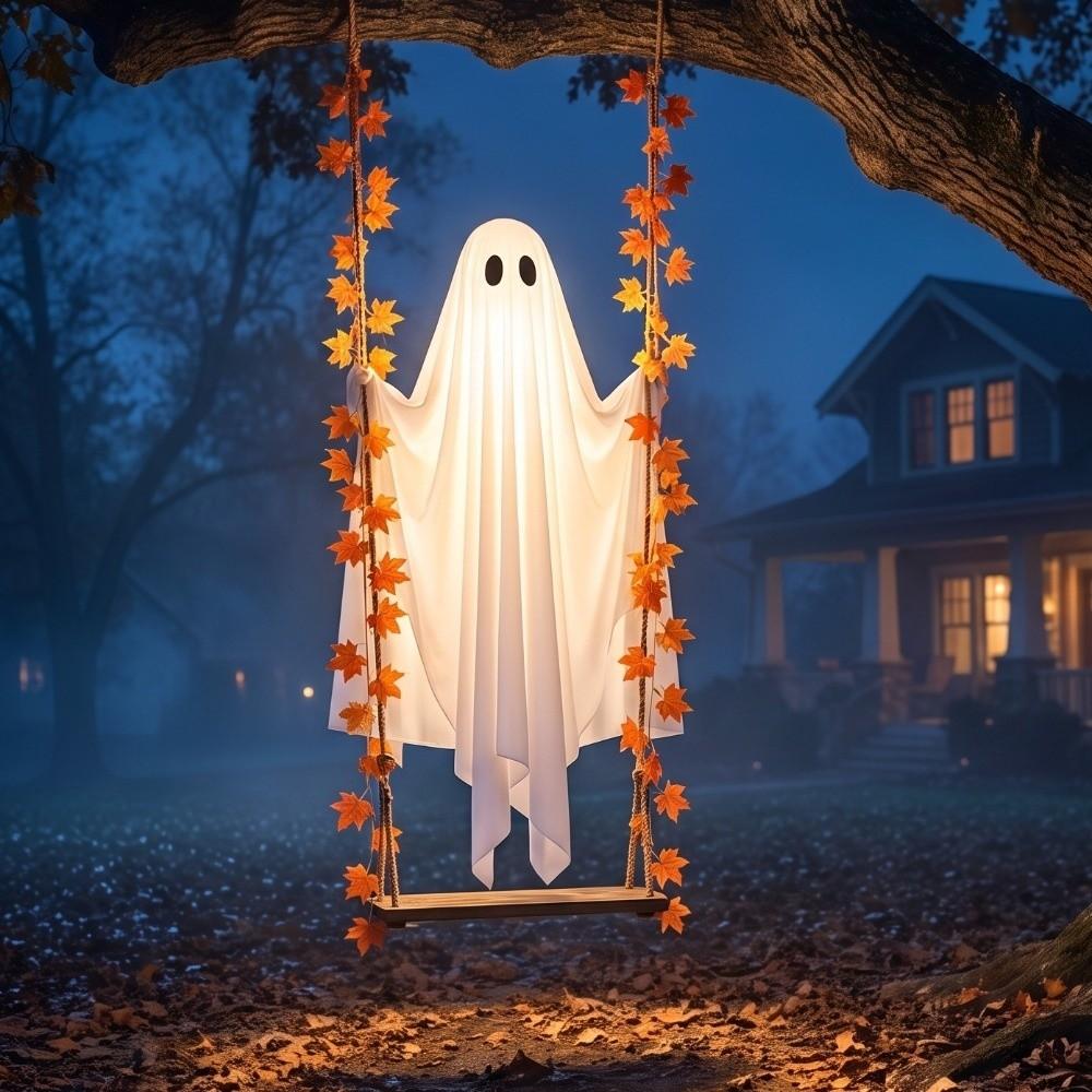 Grande Foglia d'Acero Fantasma Altalena Luce Carino Spettrale Fantasma Ornamento Esterno