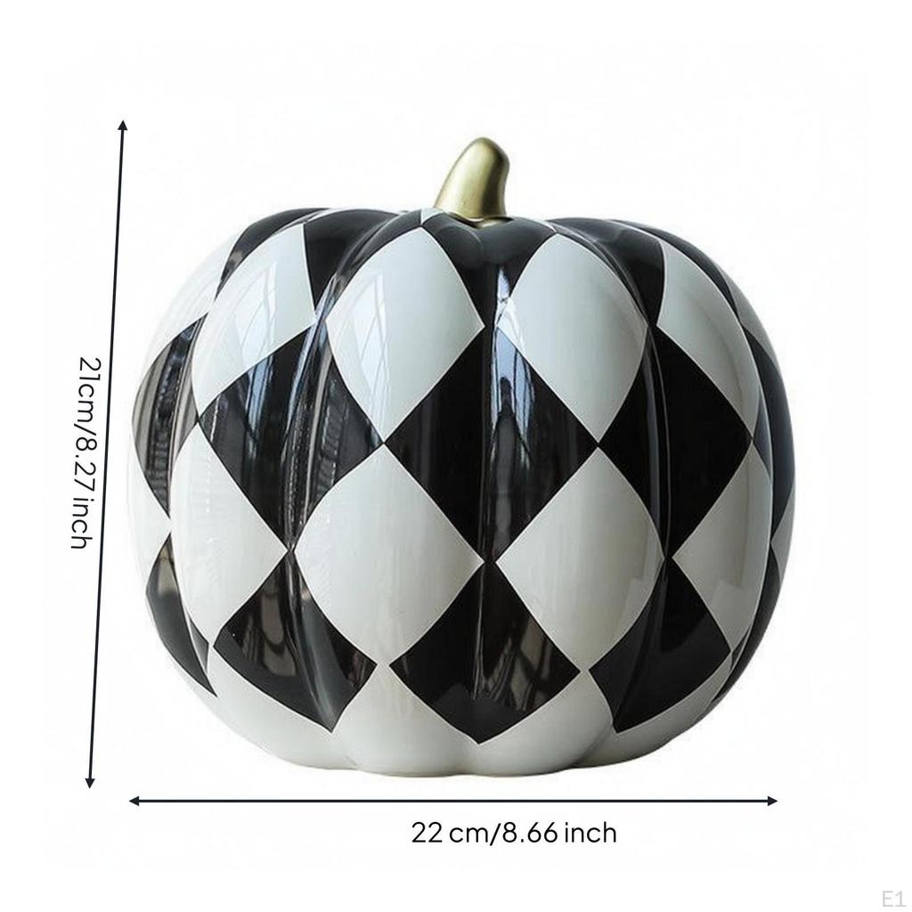Golden Pumpkin Decor Glossy Checkered Ornament Large Ceramic