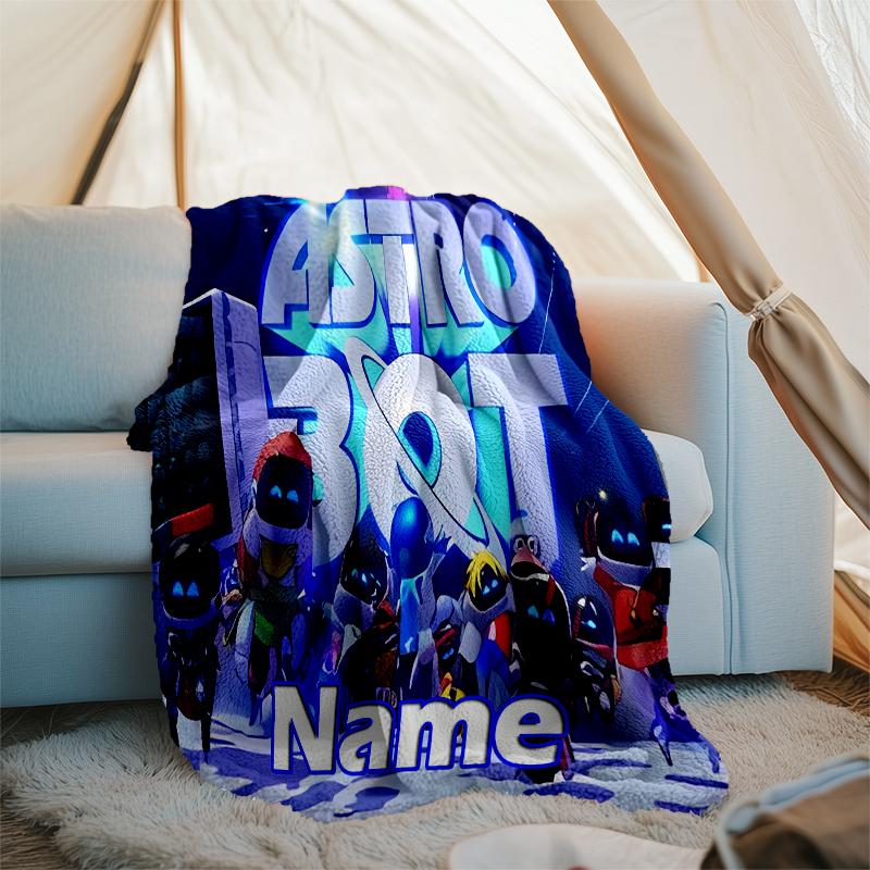 Personalized Custom Name Blanket - Astro Bot Print Design,Blanket for Sofa,Bed,Travel,Camping - Soft and Warm, Great Gift
