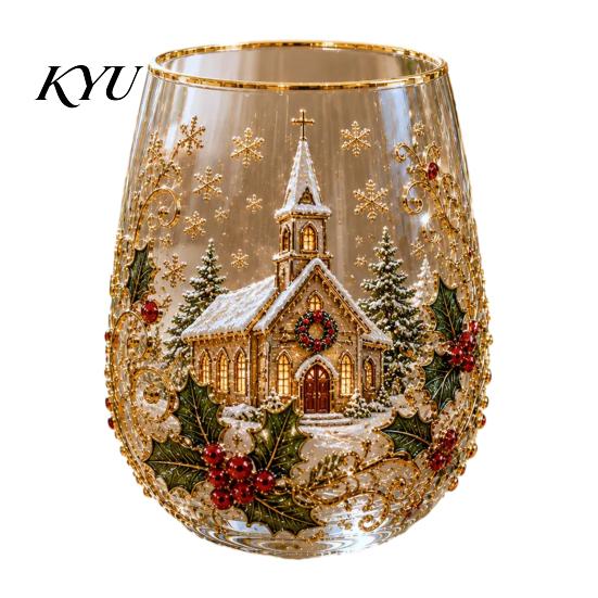 Feestelijk Ritueel Eetkamer Accessoire 330ML Kerst Glas Waterbeker, Krans/Kerstman/Hert/Kousen/Sneeuwman Patroon Feestelijk Glaswerk Seizoensgebonden
