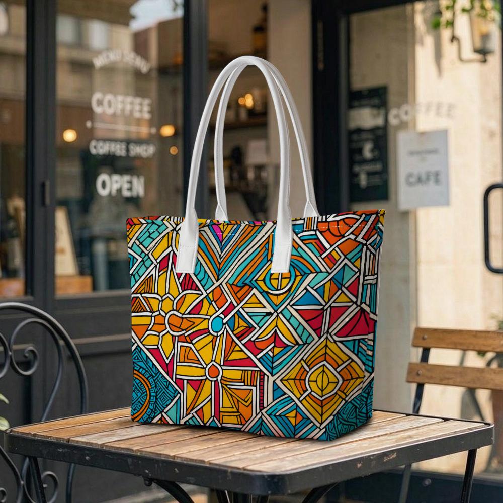 Colorful Geometric Pattern Tote Bag Fashion Casual Daily Large Capacity Shoulder Handbag For Women