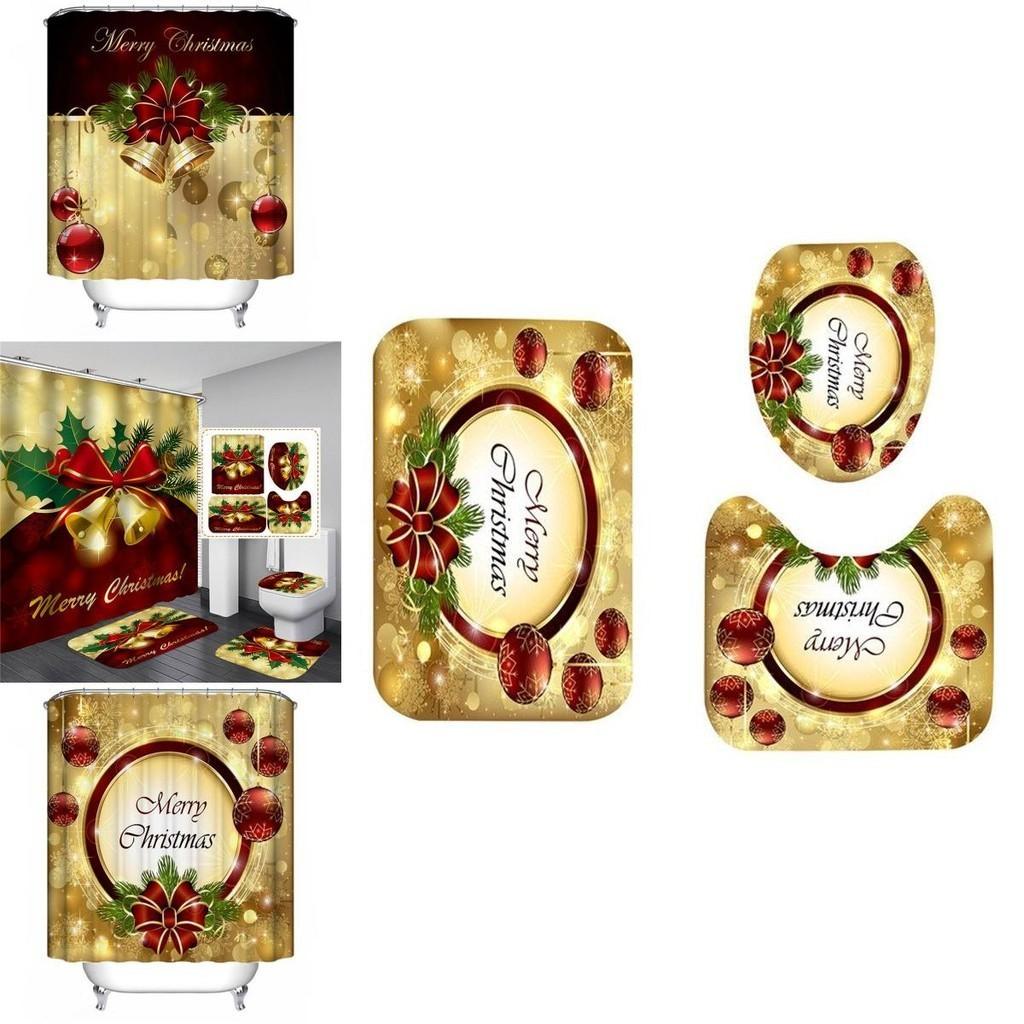 Elegant Christmas Shower Curtain And Toilet Mat Set For Stunning Holiday Home Decor