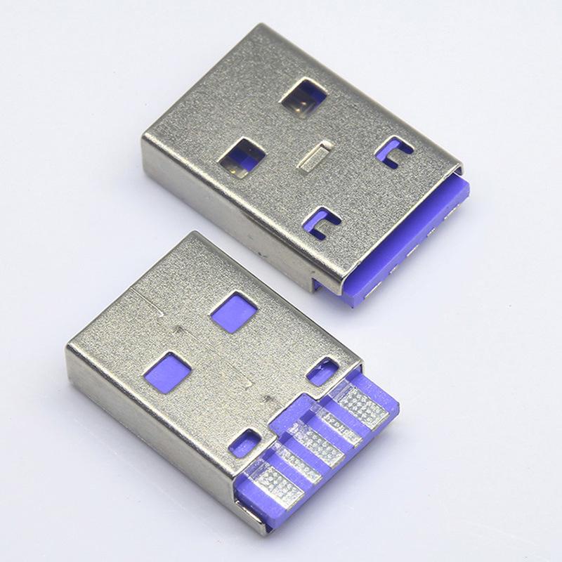 Purple High-Current USB 5-Core Male Connector for Charging and Data Cables