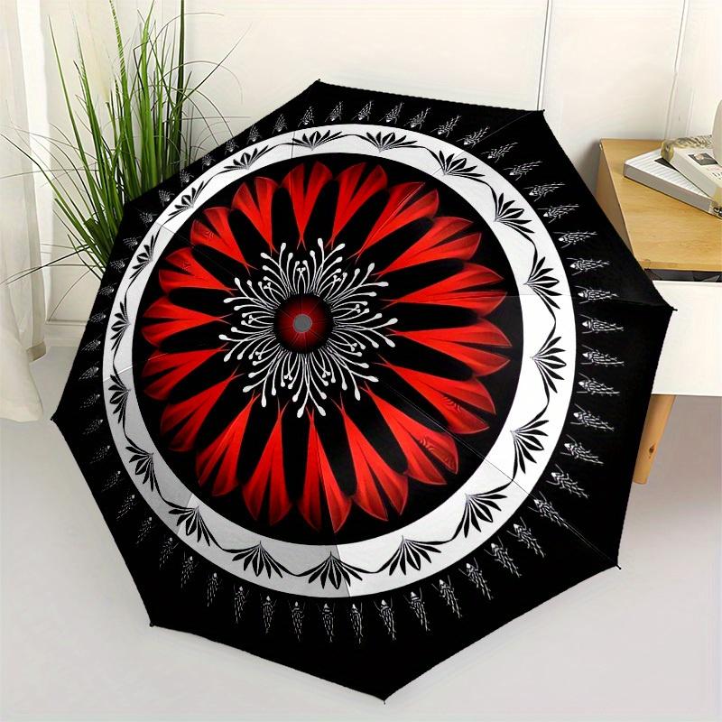 

1pc Red Flower Mandala Pattern Umbrella with Plastic Handle,Suitable for All Seasons Home Travel Outdoor UmbrellaM1321