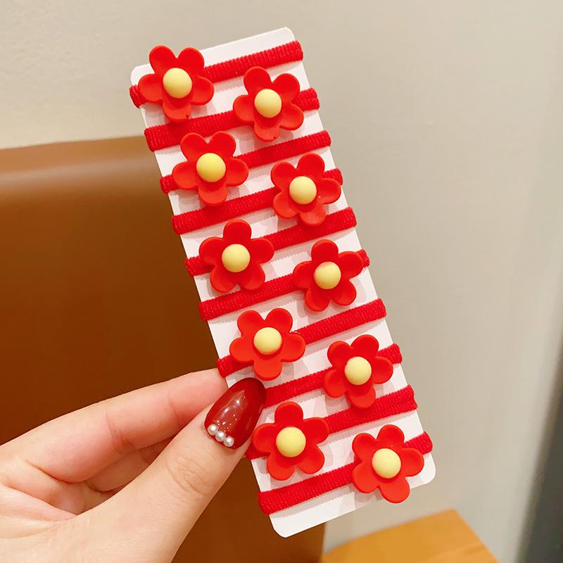 Cute Red New Year Children's Hair Ties - Non-Damaging Festive Elastic Bands for Girls