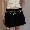 Boho Pearl Metal Waist Chain Women Y2K Aesthetic Layered Belt Decorative Hip Accessory Zinc Alloy
