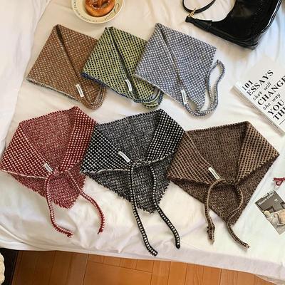 Luochi Korean Style Wool Blend Knit Triangle Scarf - Women's Autumn Winter Warm Head Wrap Shawl