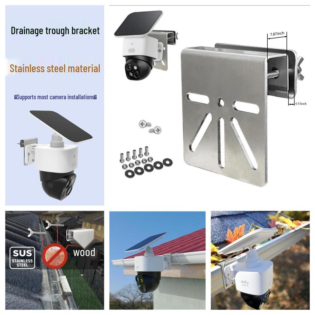 Stainless Steel Solar Camera Gutter Mount for Eufy S340/E30