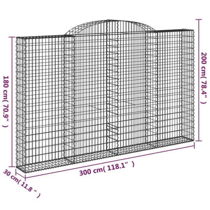 VidaXL Panier de gabions arqué 300x30x180-200 cm Fer galvanisé 153509
