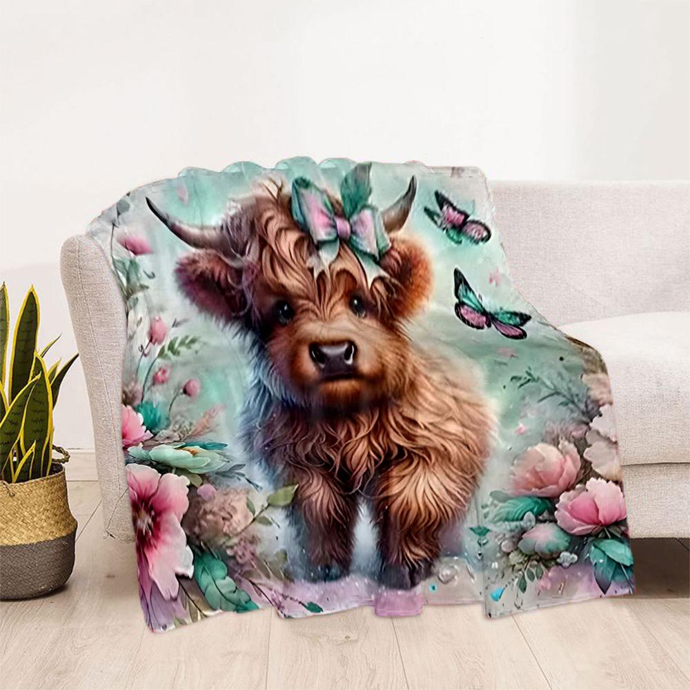 Highland Cow Selfie Flannel Blanket,Lightweight,Office Blanket,Sofa Blanket,Comfortable Blanket