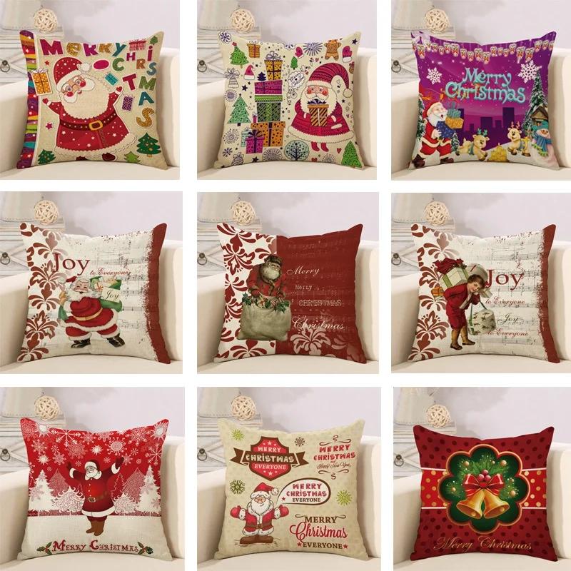Santa Linen Pillow Home Furnishing Imitation Linen Pillowcase Car Sofa Cushion Pillow