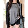 Real shot contrasting color splicing shoulder plugs long-sleeved T-shirt women's autumn loose and thin pure cotton top
