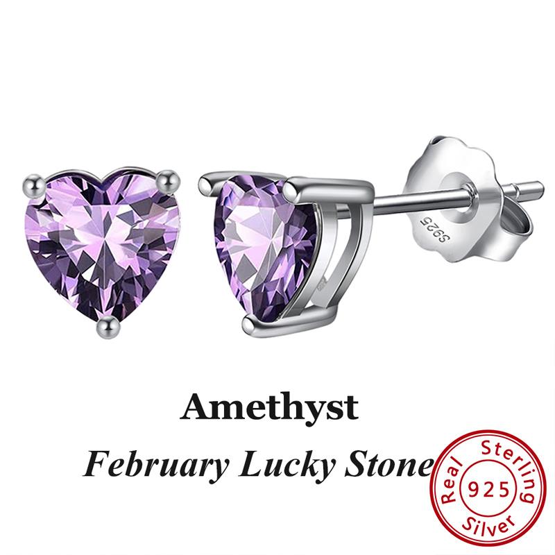 ORSA JEWELS 925 Sterling Silver Birthstone Stud Earrings for Women Sparkling Heart Cut CZ Small Earrings Birthday Gift APE32