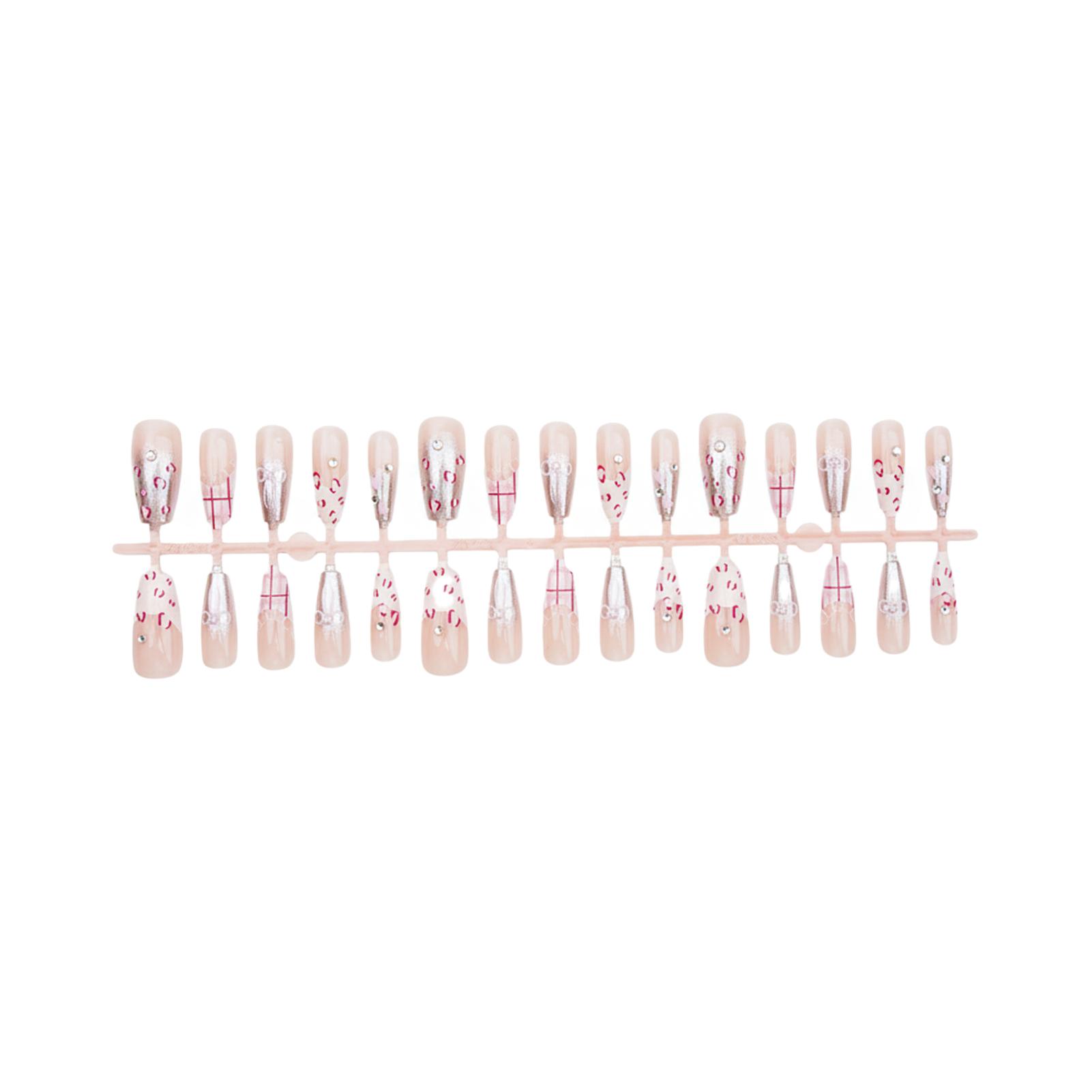 30Pcs Silver White French Bowknot Heart Rhinestone Fake Nails Manicure Kit For Wedding Party One Size розовый/синий