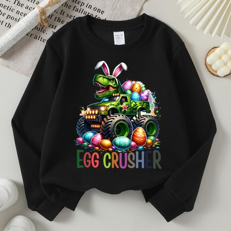 Kids Crewneck Long Sleeve Sweatshirt,Easter Dinosaur Truck Egg Crusher Print 110