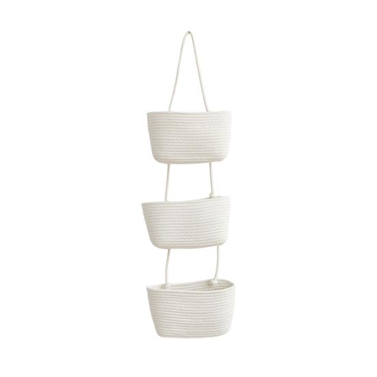 Rope Woven Storage Basket Boho Foldable Washable Hanging Baskets Multi-Tier Wall Mounted Organizer for Kitchen Produce Nursery Decor