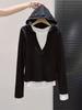 Women's Slimming Hooded Long-Sleeve Two-Piece Faux T-Shirt for Autumn 2025, Base Layer Top