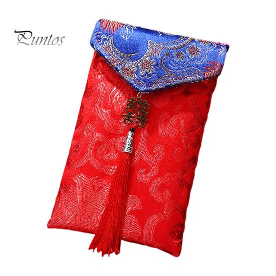Chinese Red Envelope Embroidered Satin Cash Envelope Lucky Money Envelope Pocket for Wedding Spring Festival Banknotes Gift