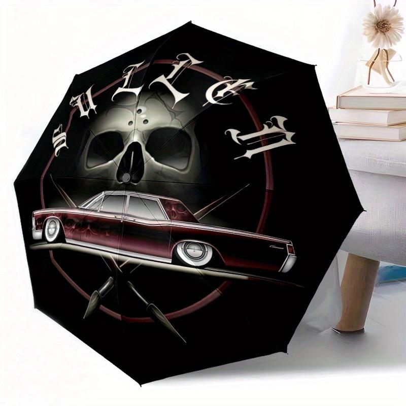 Skull Design Automatic Folding Umbrella Compact Lightweight For Outdoor Adventures T52