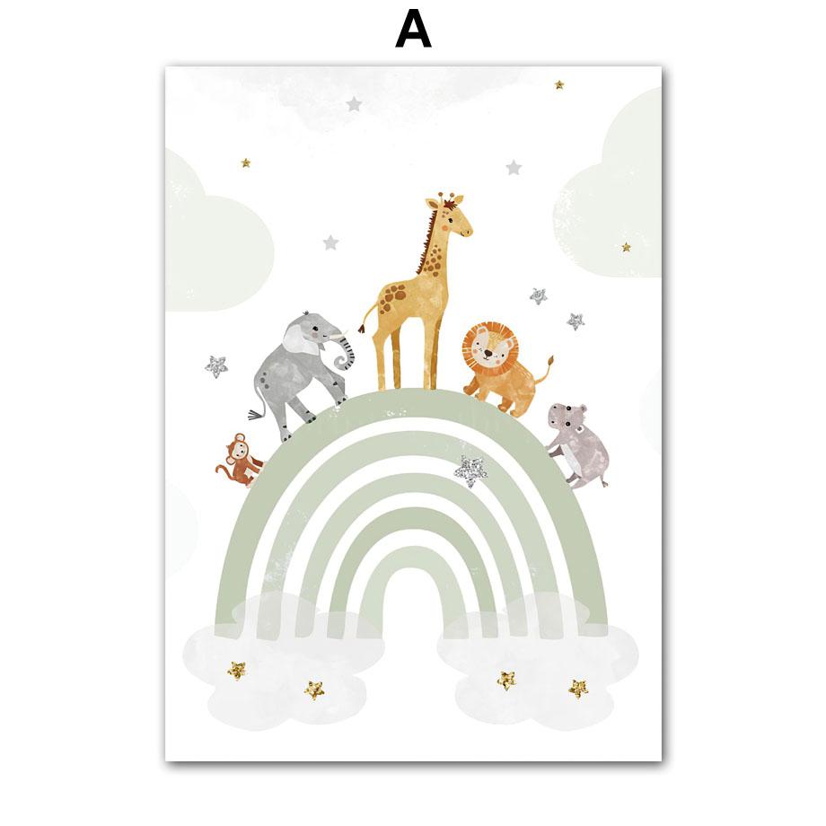 Rainbow Train Lion Giraffe Hot Balloon Nursery Wall Art Canvas Painting Posters And Prints Wall Pictures Baby Kids Room Decor