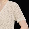 Wudao Women's V-Neck Linen Blend Knit Short Sleeve Top